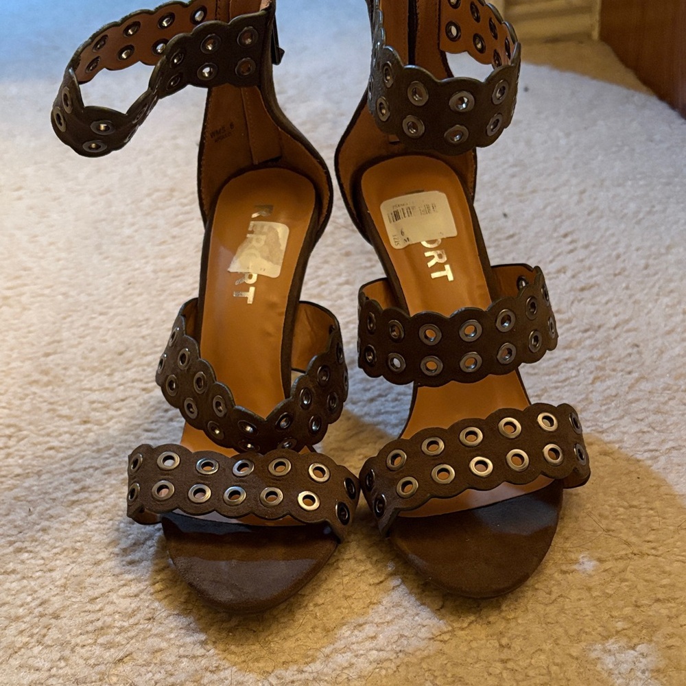 Report Brown Eyelet Heels